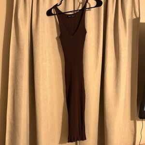 SHEIN Brown Ribbed Midi Dress